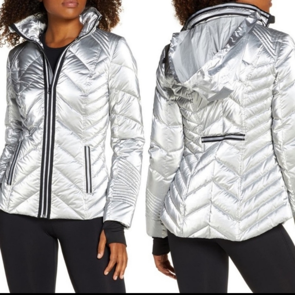 Blanc Noir Silver Reflective Puffer Jacket